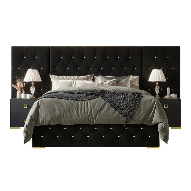 Luxo Nation Luxury Upholstered Bed with Side Tables in Leatherette